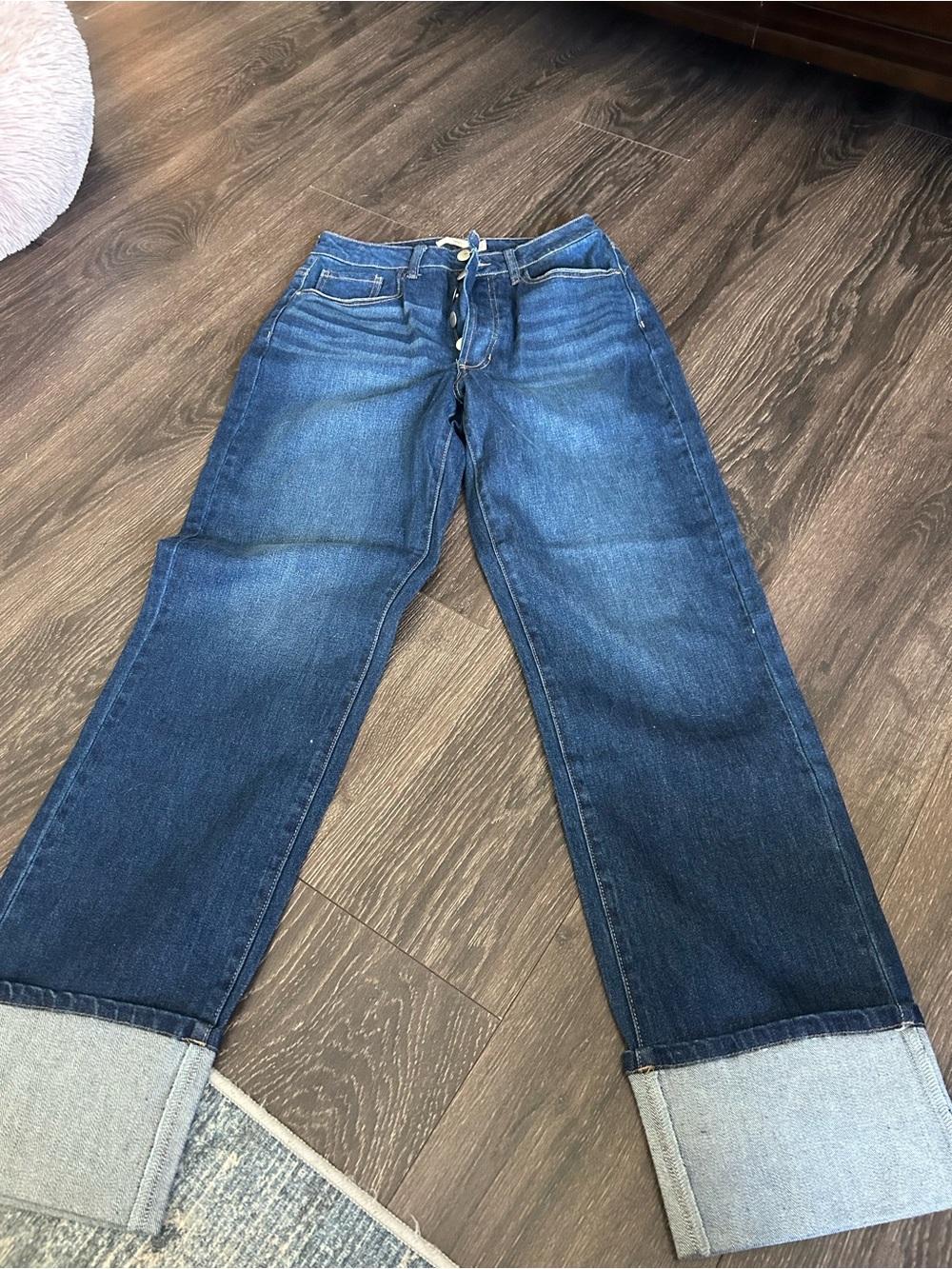 Francesca's Collections High-Rise Wide Leg Jeans in Dark Blue